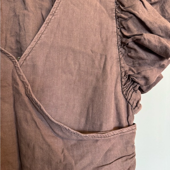 Free People Brown Ruffled Sleeved Wrapped V-Neck Cropped Women’s Blouse Top - Picture 4 of 8